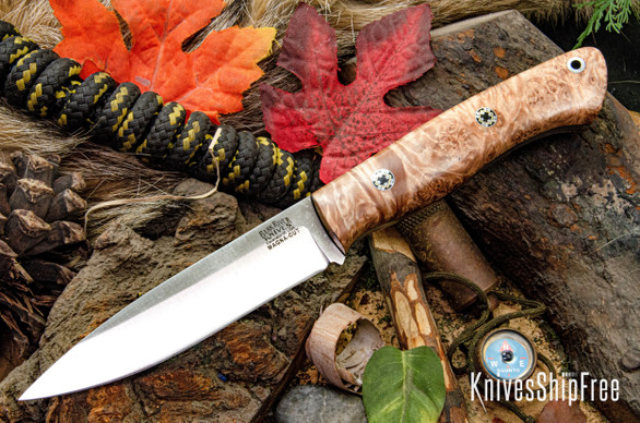 Bark River Knives: Aurora - CPM MagnaCut - Natural Maple Burl - Black Liner - Mosaic Pins #2