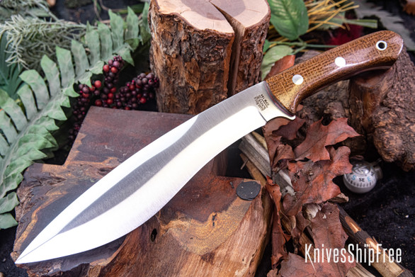 Bark River Knives: Camp Bolo CPM-154 - Tan Burlap Micarta - Red Liners