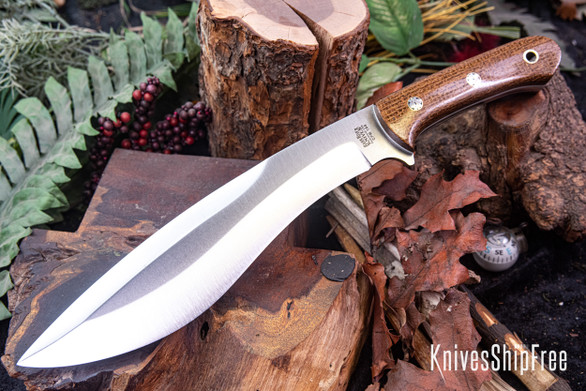 Bark River Knives: Camp Bolo CPM-154 - Tan Burlap Micarta - Thick White Liners - Mosaic Pins