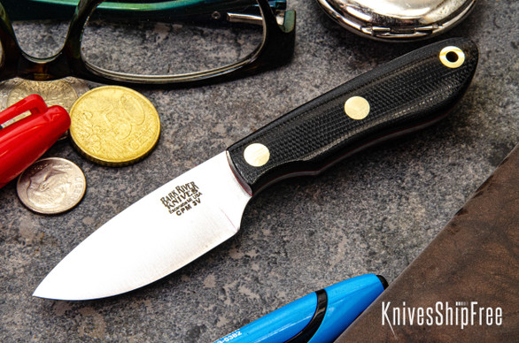 Bark River Knives: PSK - CPM 3V - Black Canvas Micarta - Red Liners - Brass Pins