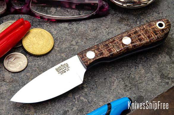 Bark River Knives: PSK - CPM 3V -Drunken Coffeebag Burlap Micarta - Blue Liner