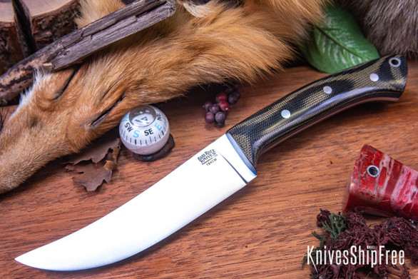 Bark River Knives: Fox River Trailing Point - 154CM - Black & Green Canvas Micarta - Thick Blue Liners
