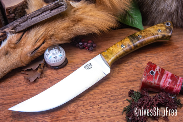 Bark River Knives: Fox River Trailing Point - 154CM - Gold Maple Burl - Thick Toxic Liner - Mosaic Pins
