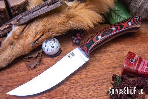 Bark River Knives: Fox River Trailing Point - 154CM - Red & Black Linen Micarta - GITD Liner