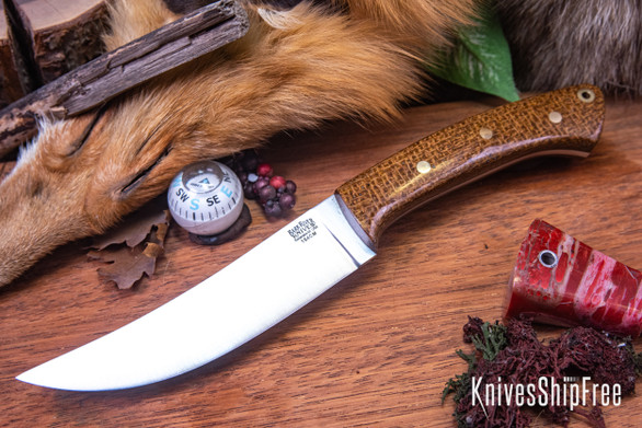Bark River Knives: Fox River Trailing Point - 154CM - Tan Burlap Micarta - Brass Pins
