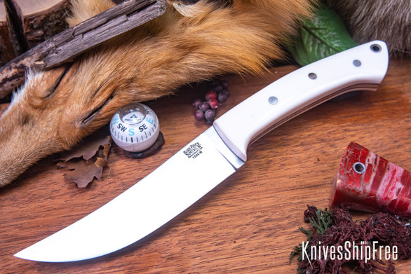 Bark River Knives: Fox River Trailing Point - 154CM - White Linen Micarta - Black Liner