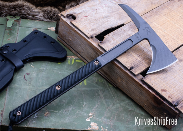 RMJ Tactical: Kestrel Feather - 80CrV2 Tomahawk - Black G-10