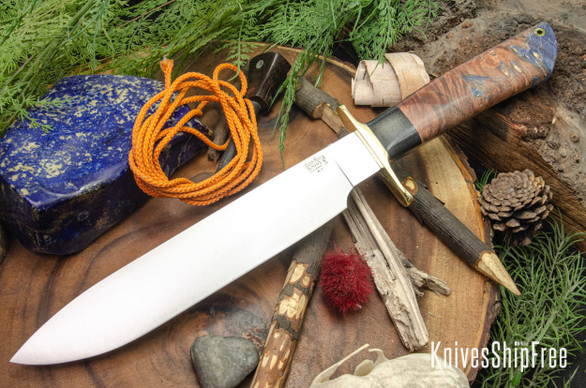 Bark River Knives: Mike Stewart Bowie - A2 - Copper & Blue Maple Burl #8