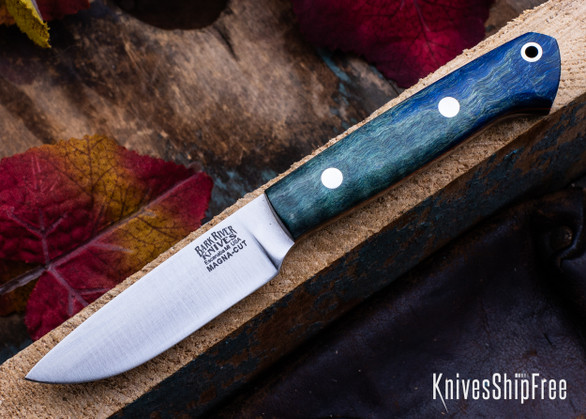 Bark River Knives: Little Creek - MagnaCut - Green & Blue Tigertail Maple Burl - Orange Liner