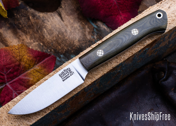 Bark River Knives: Little Creek - MagnaCut - Green Linen Micarta - White Liners - Mosaic Pins