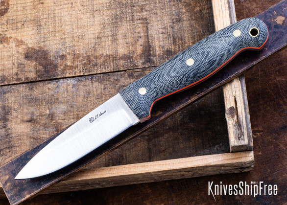 L.T. Wright Knives: GNS - Saber Grind - Black Canvas - Orange Liners - Matte - AEB-L