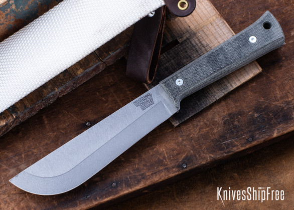 L.T. Wright Knives: Woods Monkey Half/Chete - Black Micarta - Matte - 1095 Carbon Steel - Stonewashed - Firehose Sheath