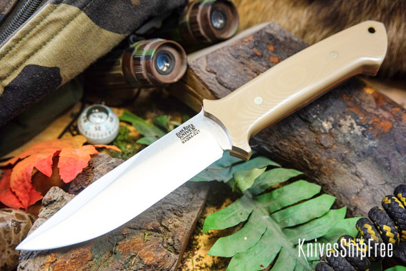 Bark River Knives: Red Flag - MagnaCut - Desert Tan G-10 - Orange Liners - Brass Pins