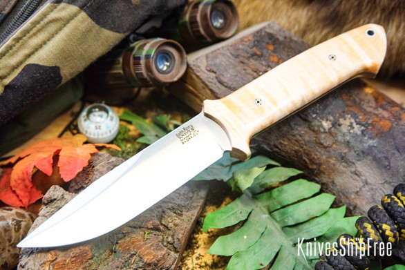 Bark River Knives: Red Flag - MagnaCut - Natural Curly Maple - Mosaic Pins
