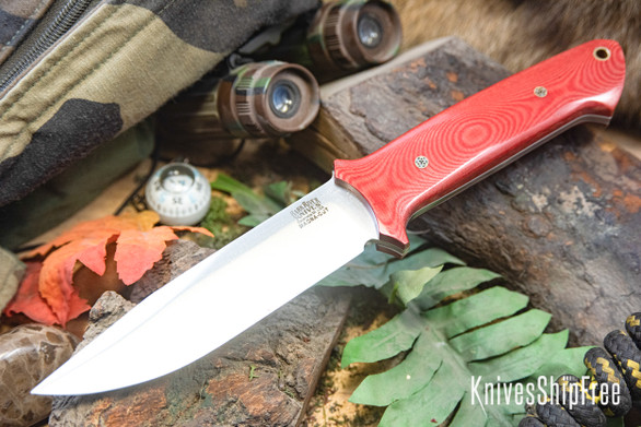 Bark River Knives: Red Flag - MagnaCut - Red Linen Micarta - White Liners - Mosaic Pins