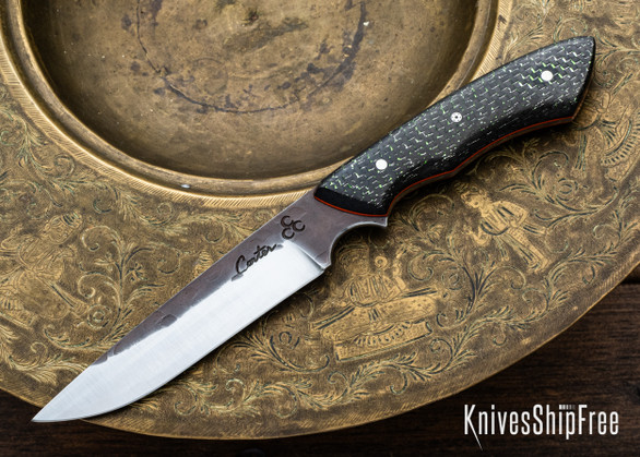 Carter Cutlery: Tactical  - Green Twill Carbon Fiber - Orange G10 Liners