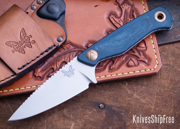 Benchmade Knives: 203-04 Dacian - Blue Denim Micarta - CPM-MagnaCut - Leather Sheath