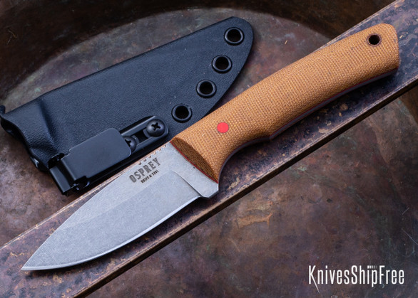 Osprey Knife & Tool: Warthog - Vintage Natural Canvas Micarta - Cherry Red G10 Liners & Pin - Nitro V