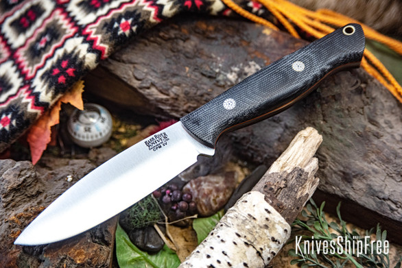 Bark River Knives: UP Gunny 3V - Black Canvas Micarta - Orange Liners - Mosaic Pins - Matte