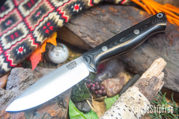 Bark River Knives: UP Gunny 3V - Black Linen Micarta - Red Liner - Mosaic Pins