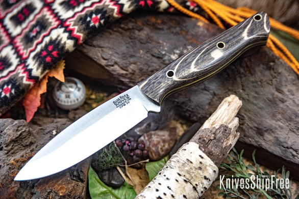Bark River Knives: UP Gunny 3V - Bog Oak - Yellow Liners - Hollow Brass Pins