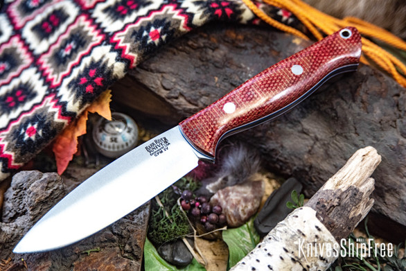 Bark River Knives: UP Gunny 3V - Firedog Canvas Micarta - White & Blue Liners