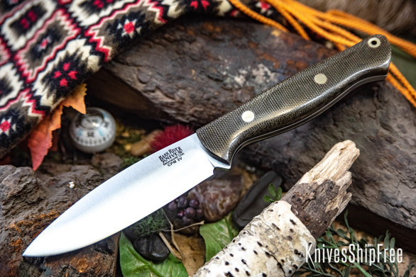 Bark River Knives: UP Gunny 3V - Green Canvas Micarta - White Liners - Brass Pins