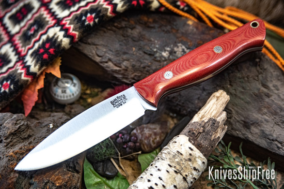 Bark River Knives: UP Gunny 3V - Red Linen Micarta - White Liners - Mosaic Pins