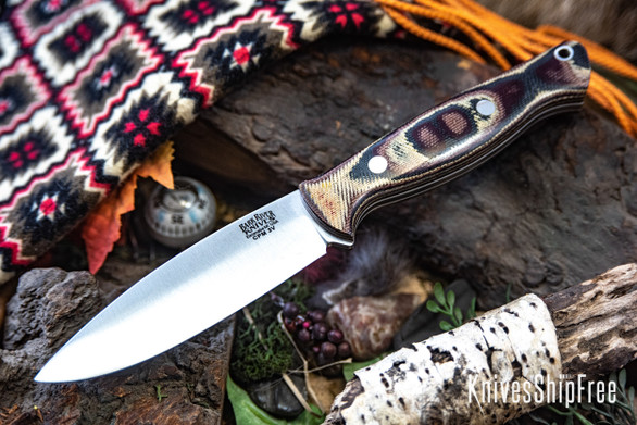 Bark River Knives: UP Gunny 3V - Snakeskin Burgundy Canvas Micarta - White Liners
