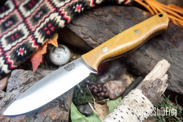 Bark River Knives: UP Gunny 3V - Natural Canvas Micarta - Red Liners - Brass Pins