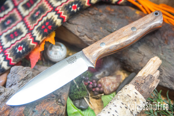 Bark River Knives: UP Gunny 3V - Natural Maple Burl - Orange Liner - Mosaic Pins