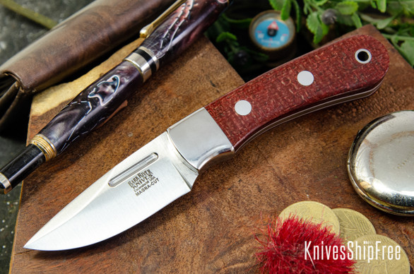 Bark River Knives: Essential - MagnaCut - Crimson Burlap Micarta - White Liners