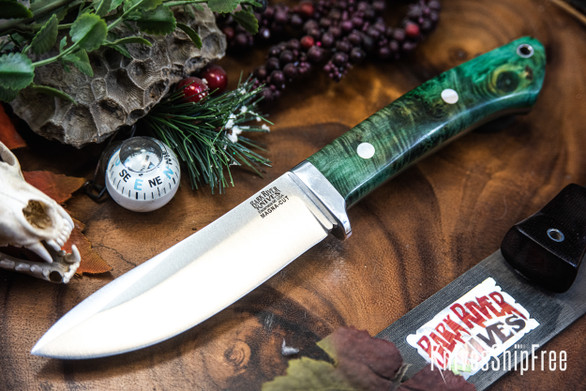 Bark River Knives: Classic Semi Skinner - MagnaCut - Forest Green Maple Burl - Toxic Liner