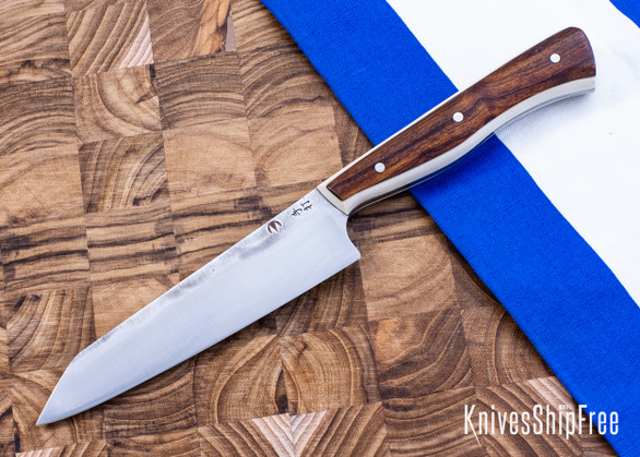 Muteki: 5.03" Kitchen Utility - Arizona Desert Ironwood - Ivory G10 Liners- Hitachi White #1 Steel - #6107
