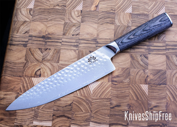 Ayama: 8" Chef Knife - Black & Gray Pakkawood - VG-10 - Hammered Finish