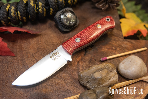 Bark River Knives: Micro Bravo CPM-154 - Firedog Canvas Micarta - White Liners - Mosaic Pins