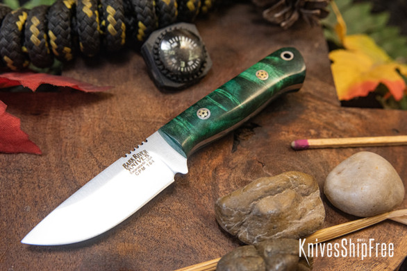 Bark River Knives: Micro Bravo CPM-154 - Forest Green Maple Burl - Mosaic Pins