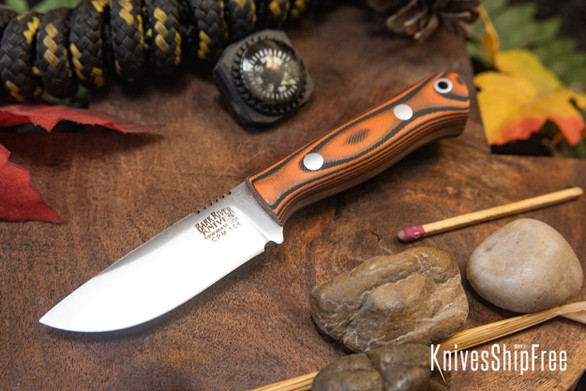 Bark River Knives: Micro Bravo CPM-154 - Orange & Black Suretouch - Matte