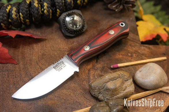 Bark River Knives: Micro Bravo CPM-154 - Red & Black Surtouch - Matte - Mosaic Pins