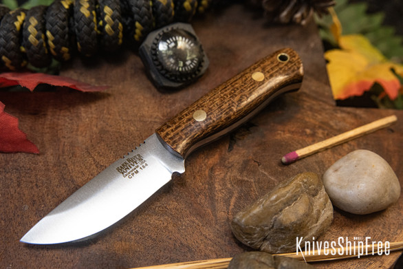Bark River Knives: Micro Bravo CPM-154 - Tan Burlap Micarta - Black Liners - Brass Pins