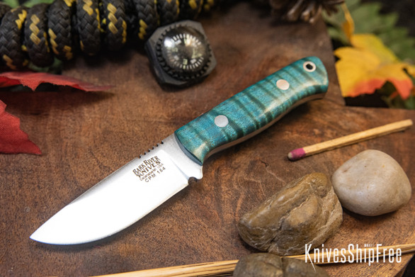 Bark River Knives: Micro Bravo CPM-154 - Teal Tigertail Maple Burl