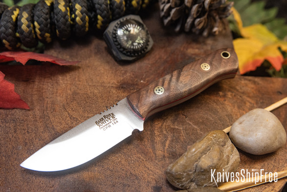 Bark River Knives: Micro Bravo CPM-154 - Walnut Burl - Red Liners - Mosaic Pins #1
