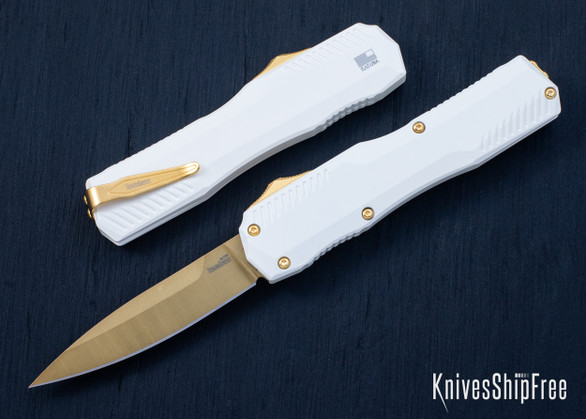 Kershaw Knives: Livewire Pope Edition - OTF Auto - White Aluminum - CPM-MagnaCut- Gold Blade - 9000WGLD
