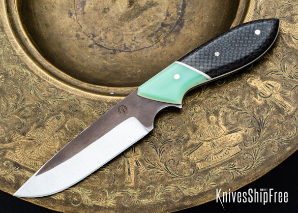 Muteki: 3.5" Perfect Model Neck Knife - Jade G10 & Black Carbon Fiber - Ivory G10 Liners - Mosaic Center Pin - Hitachi White #1 Steel - #6341