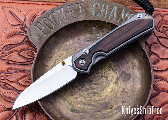 Chris Reeve Knives: Small Sebenza 31 - Insingo - Glass Blasted Titanium - Macassar Ebony Inlay - CPM MagnaCut  - CR26AL010