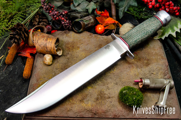 Bark River Knives: 1909 Bowie - OD Green Burlap Micarta