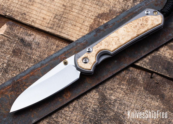 Chris Reeve Knives: Small Sebenza 31 - Insingo - Glass Blasted Titanium - Box Elder Burl - CR31AL003