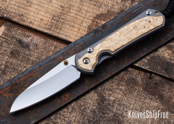 Chris Reeve Knives: Small Sebenza 31 - Insingo - Glass Blasted Titanium - Box Elder Burl - CR31AL006