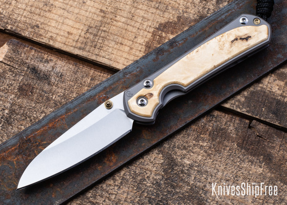 Chris Reeve Knives: Small Sebenza 31 - Insingo - Glass Blasted Titanium - Box Elder Burl - CR31AL008