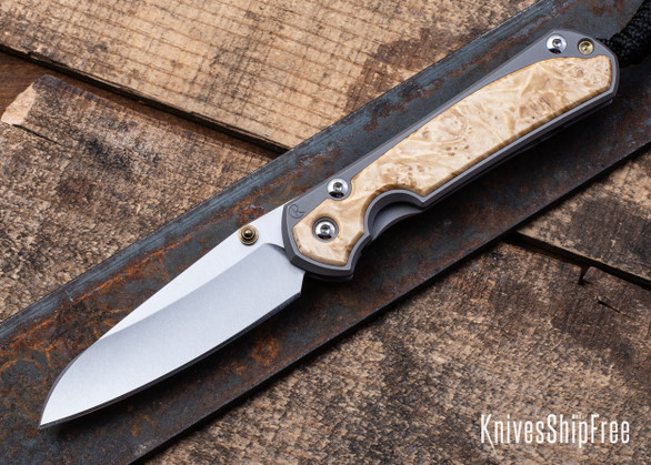 Chris Reeve Knives: Small Sebenza 31 - Insingo - Glass Blasted Titanium - Box Elder Burl - CR31AL009